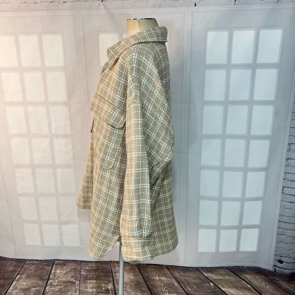 H&M Women's Tan Cream Window Pane Collared Button Down Shacket Size XL - Picture 7 of 11